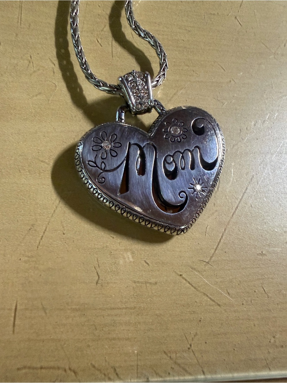 Brighton Silver 'Mom' Heart Pendant Necklace with Floral Accents